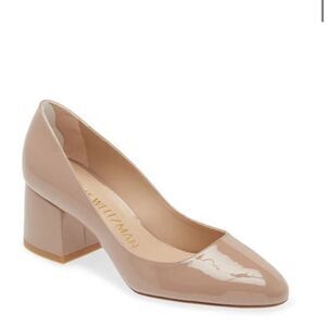 Stuart Weitzman Flareblock 60 Nude Pump Patent Leather Pumps